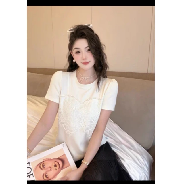 RYF6529（聚水潭）宽圆领重工刺绣T恤显瘦百搭宽松设计感气质女士T