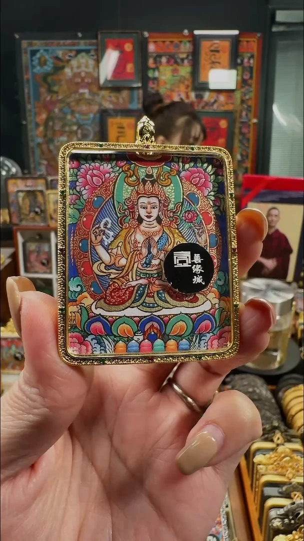 吊坠壹善缘城手绘唐卡四臂