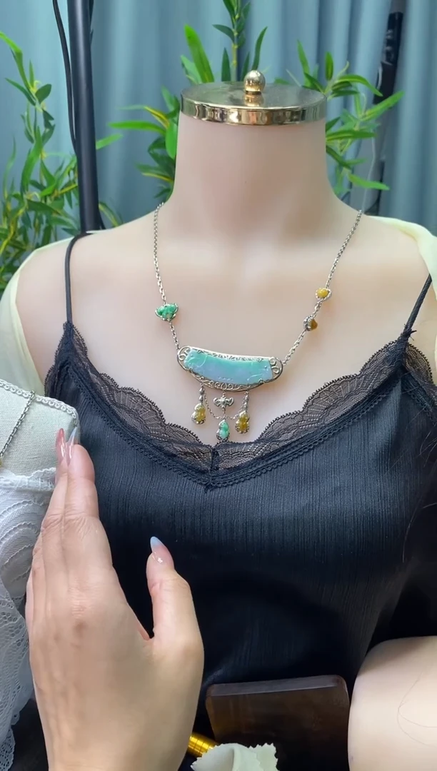 翡翠银S925镶嵌颈饰净货12771