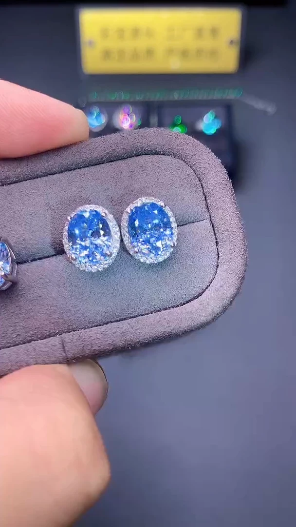 海蓝宝石耳饰银S925镶嵌00