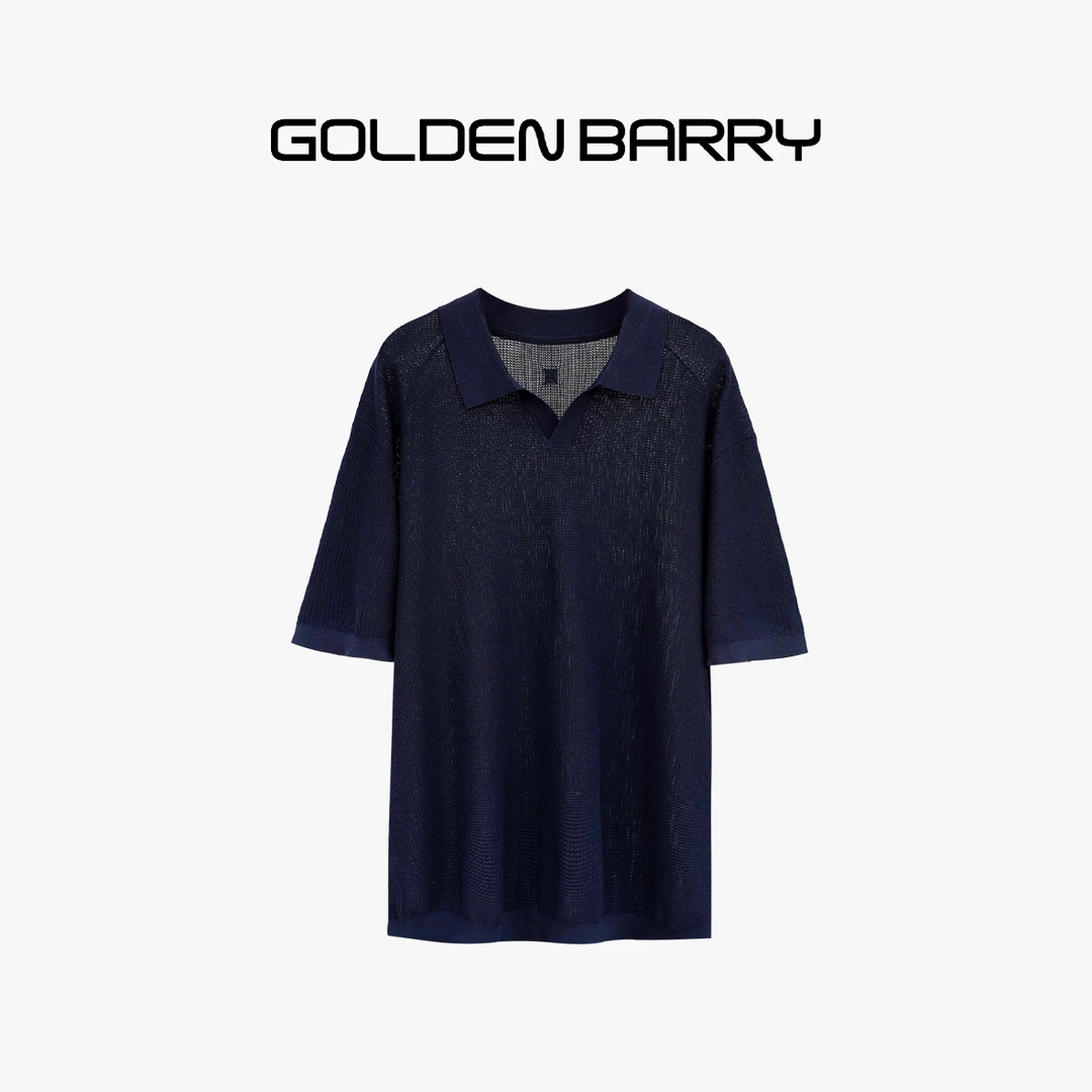 GOLDENBARRY【5.1特惠】246408男女燕尾领镂空提花短袖