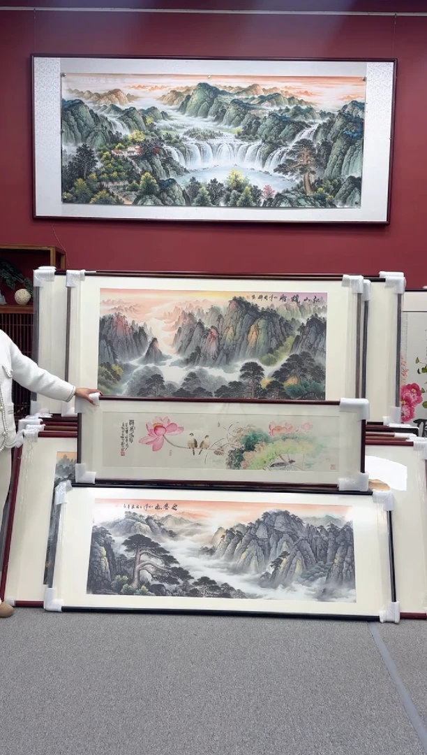 国画手绘   迎客松4号框172*62+ 醉荷清趣1号框  150*45
