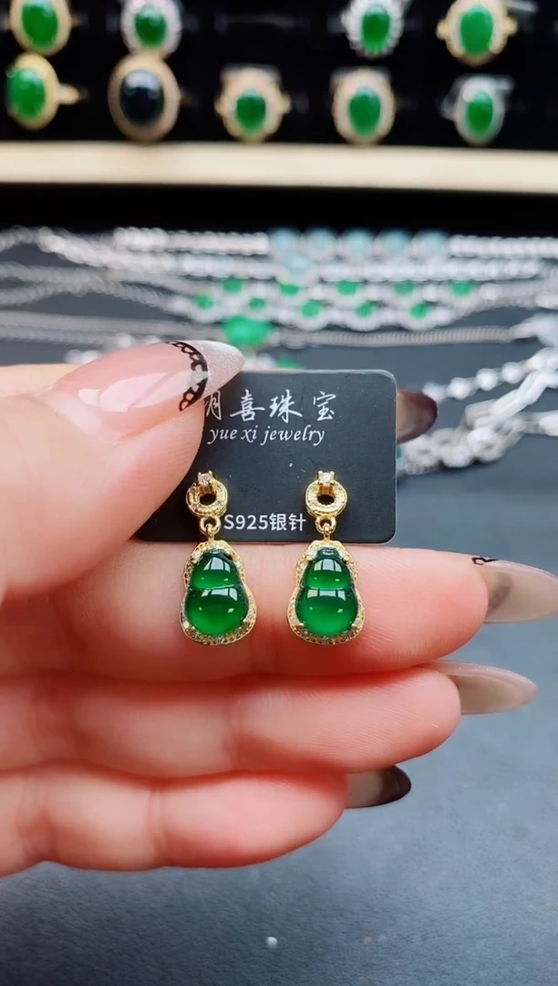 翡翠银S925镶嵌耳饰50800