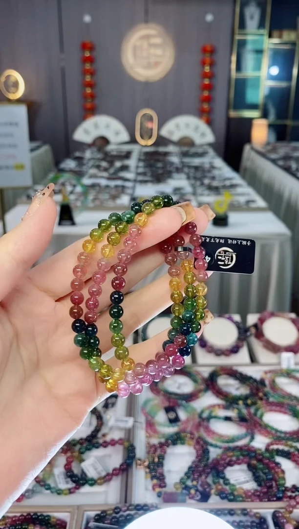 老矿碧玺色标彩虹透体单圈手串5mm未镶嵌碧玺dan多样性发货一条