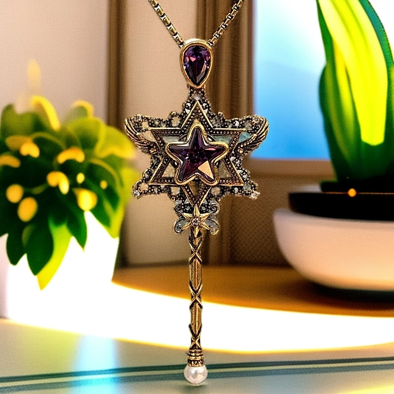 水贝千玺珠宝 魔法棒仙女棒 足金999吊坠黄金复古电黑工艺5D黑金