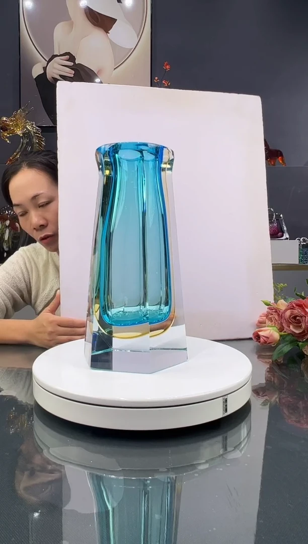 琉璃冰川蓝大托底花瓶