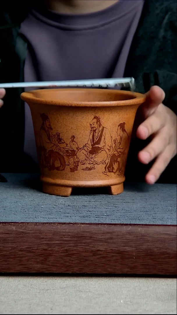 紫砂花盆12.5*10.5内径尺寸 人物