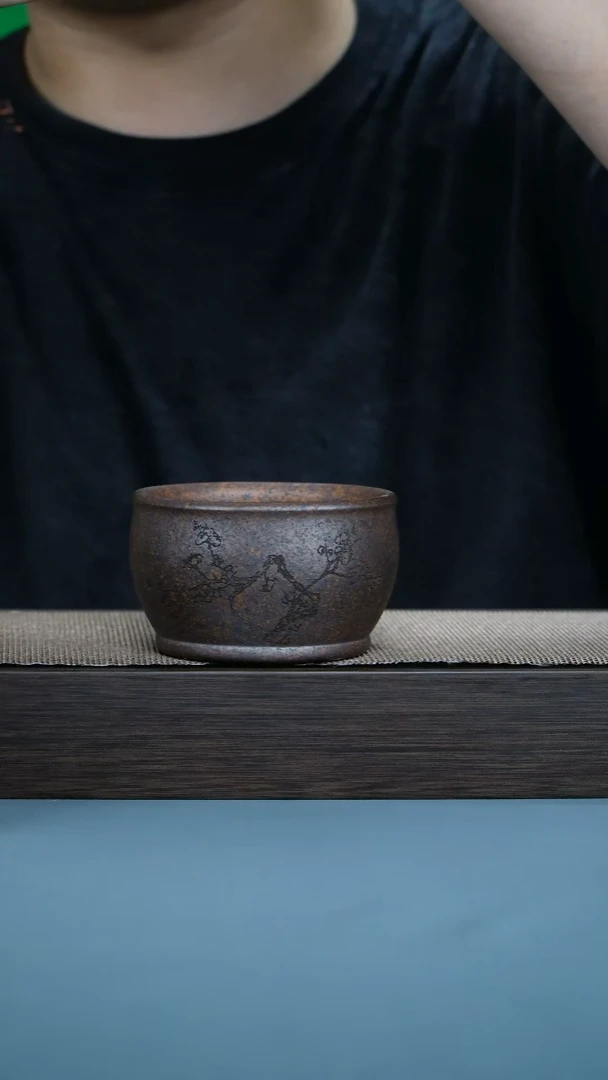 紫砂茶宠米*儿柴烧刻绘山水
