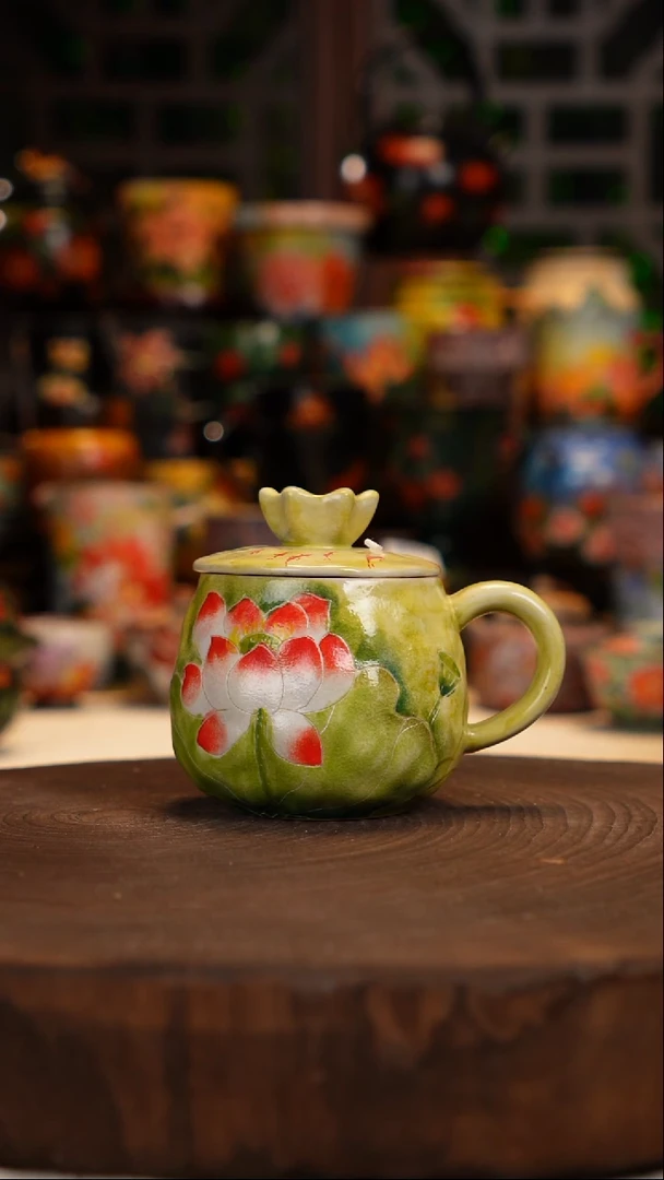 油画手绘釉下彩杯子