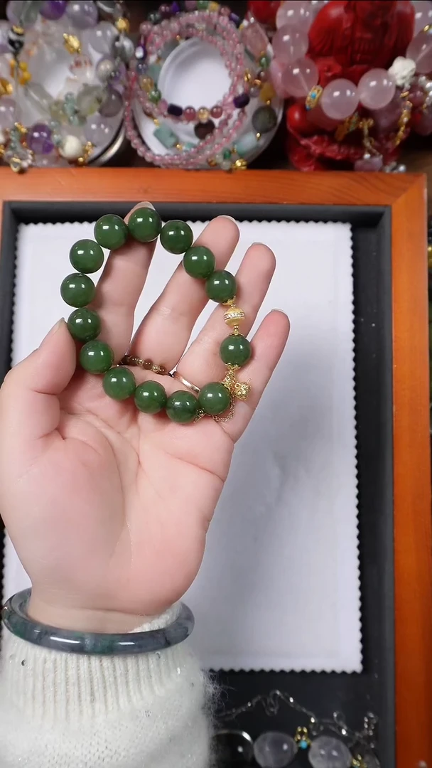 未镶嵌手链和田玉（碧玉）碧玉13mm手链