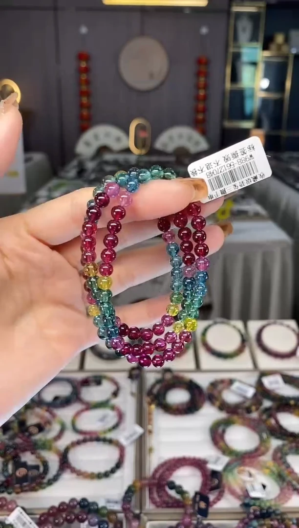 未镶嵌收藏级老矿色标净体三圈手串5mm+碧玺dan一物一证