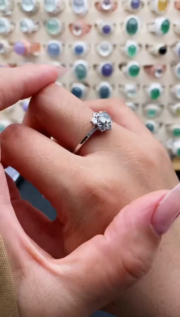 银S925镶嵌戒指翡翠天然缅甸翡翠A货111-4