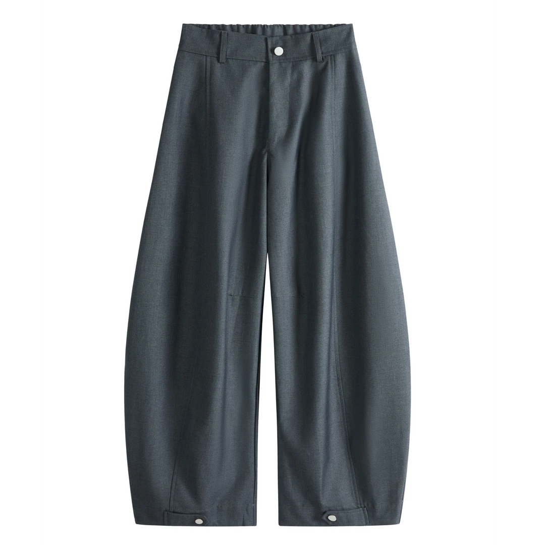 YANGKE美式松紧后腰宽松阔腿裤纯色凉感弯刀西装裤