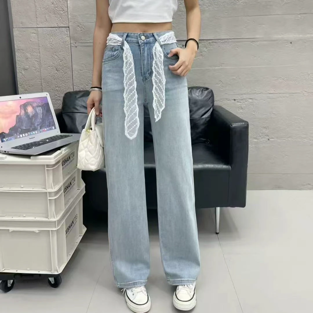 2025春夏季新品阔腿牛仔裤女时尚百搭宽松显瘦直筒牛仔裤16102