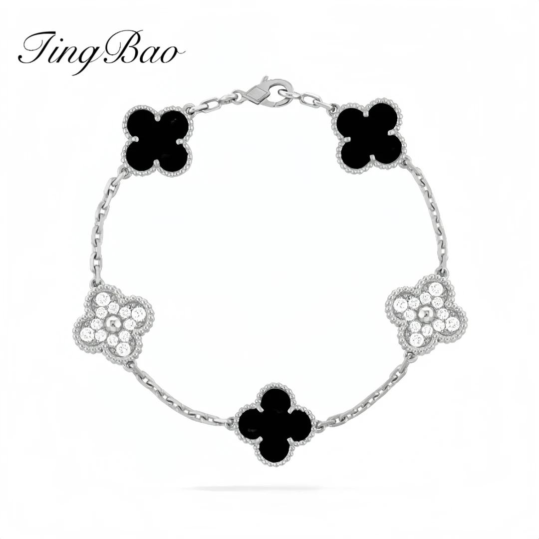 铜合金合成锆石手链 时尚四叶草（黑）手链FS1175轻奢百搭