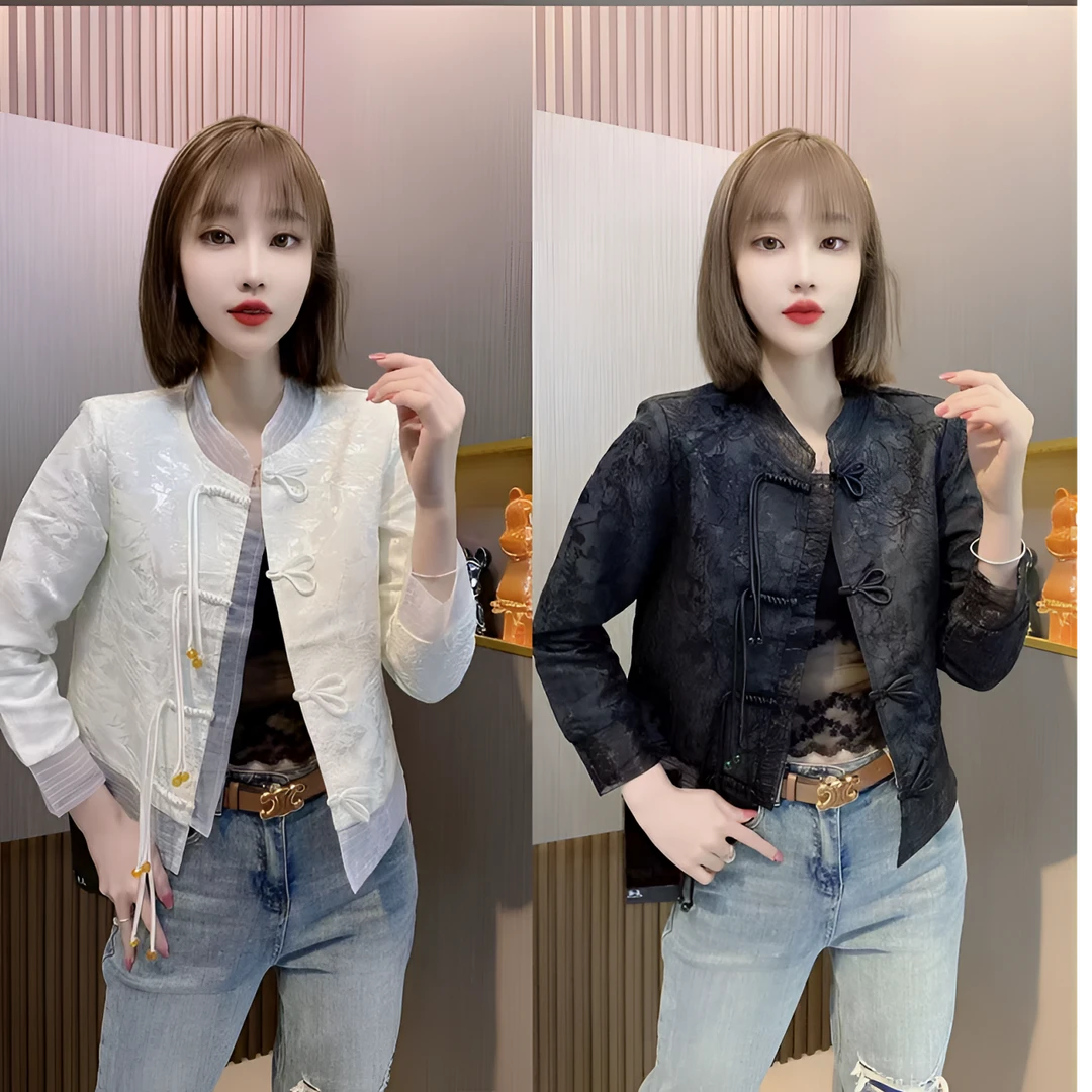 中国风立领印花女新中式短外套唐装提花复古休闲短款百搭上衣