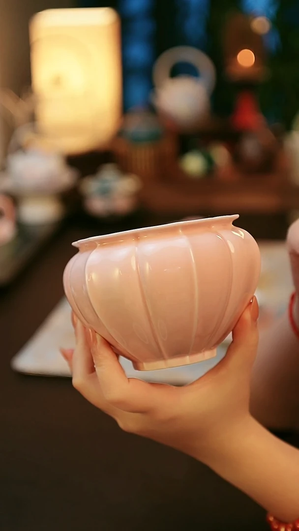 青云茶斋陶瓷茶具粉色建水