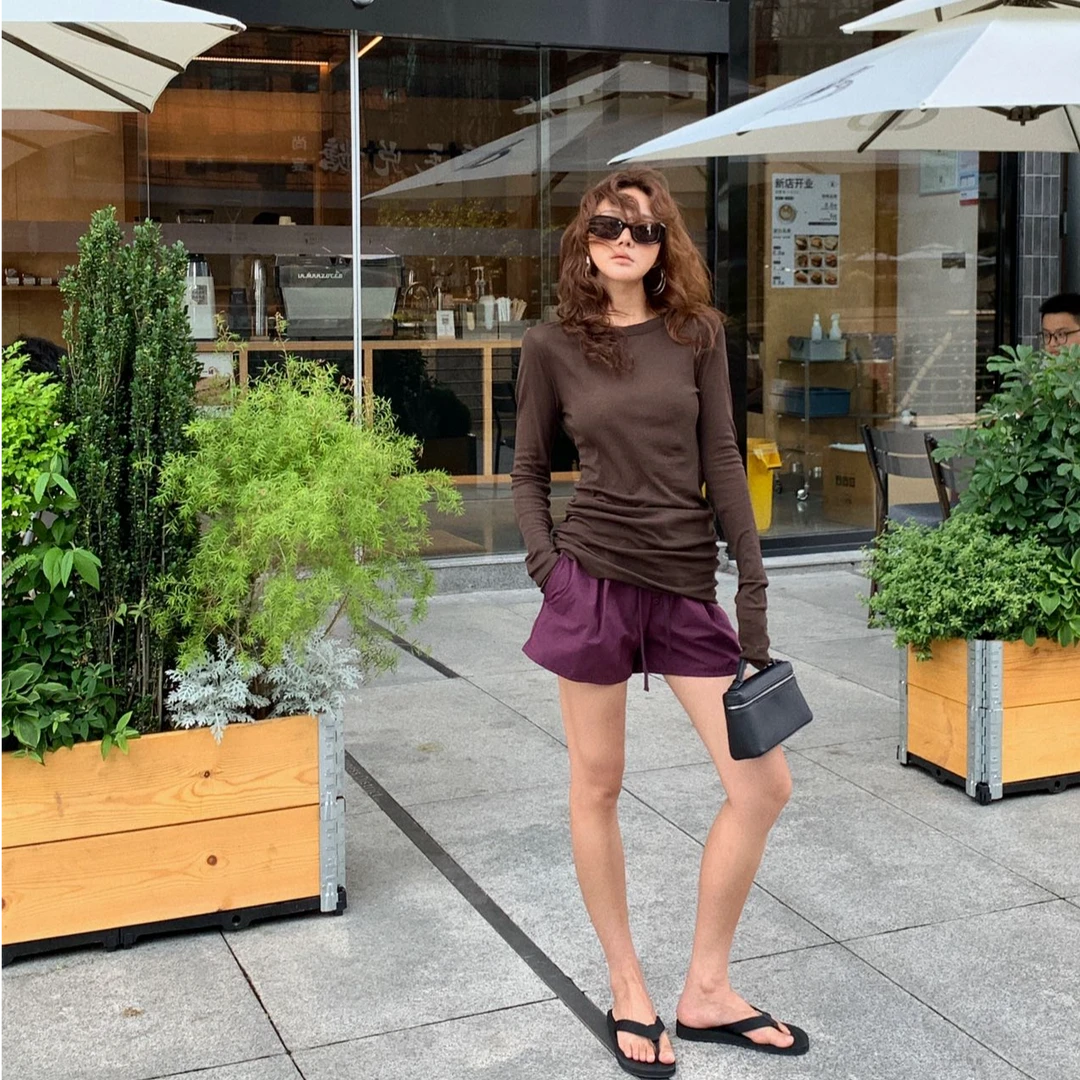 休闲套装慵懒风薄款防晒长袖T恤女2025夏季运动短裤时尚两件套
