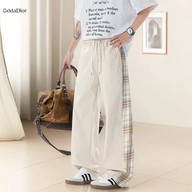 Edda Dior法国轻奢品牌男士休闲裤长裤格子拼接运动大码宽松显瘦