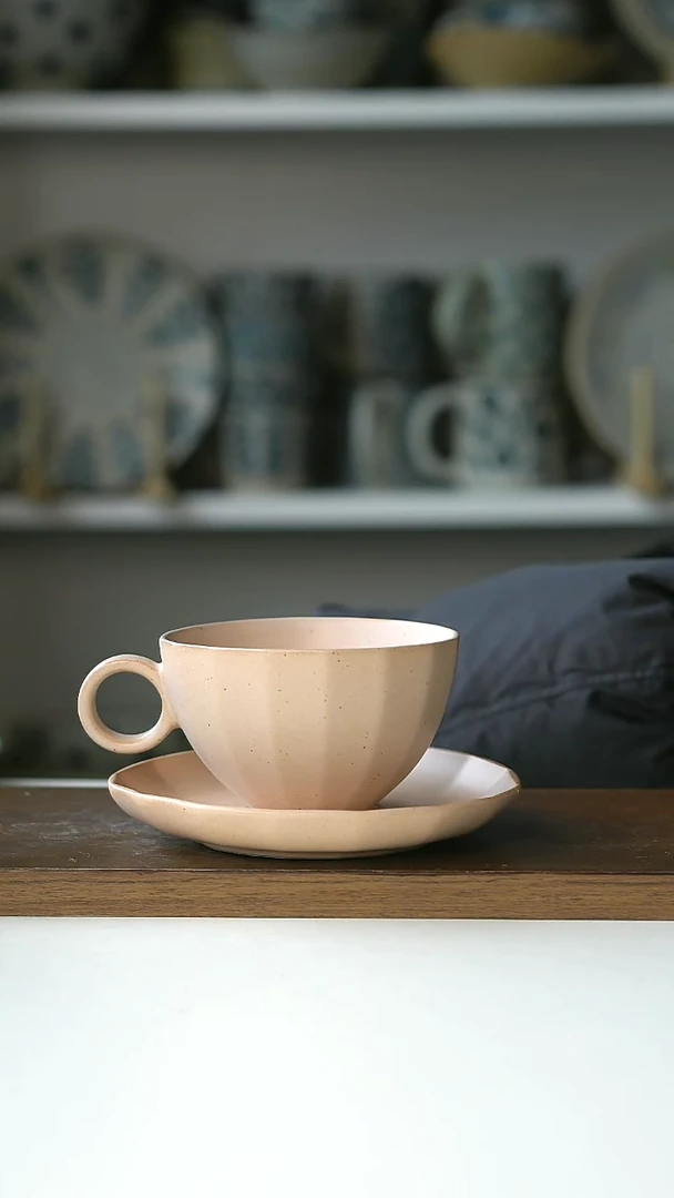 【闪购商品】陶瓷出澳洲几何粉咖啡杯碟套装@4-2@