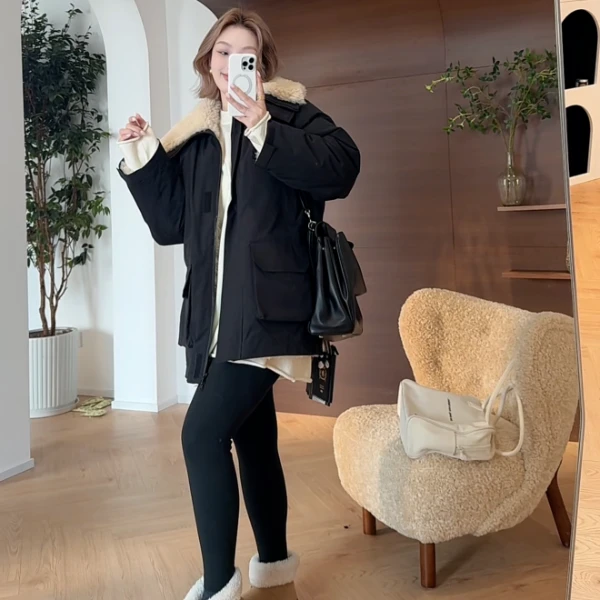 【瘦瘦】沙漠绿洲-秋冬两色拉链大翻领宽松加厚派克服外套S01163