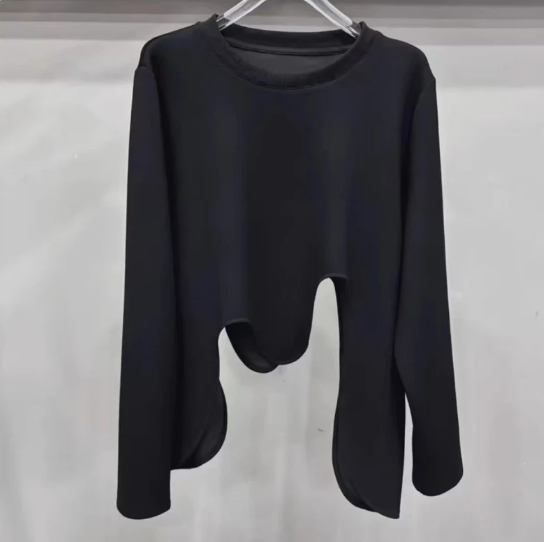 （文萱推荐）小众独特别致不规则短款纯色上衣