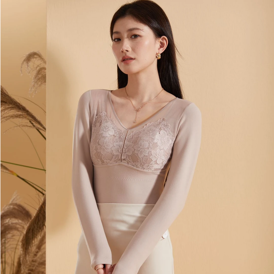 8310#女士冬季V领大蕾丝保暖内衣