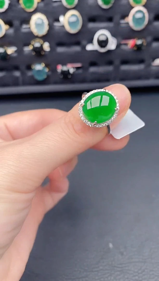 银S925镶嵌戒指翡翠天然a货翡翠91
