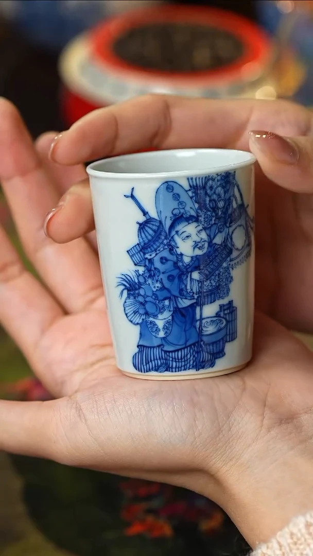 焱谷景德镇高温纯手工手绘青花钱多多主人杯