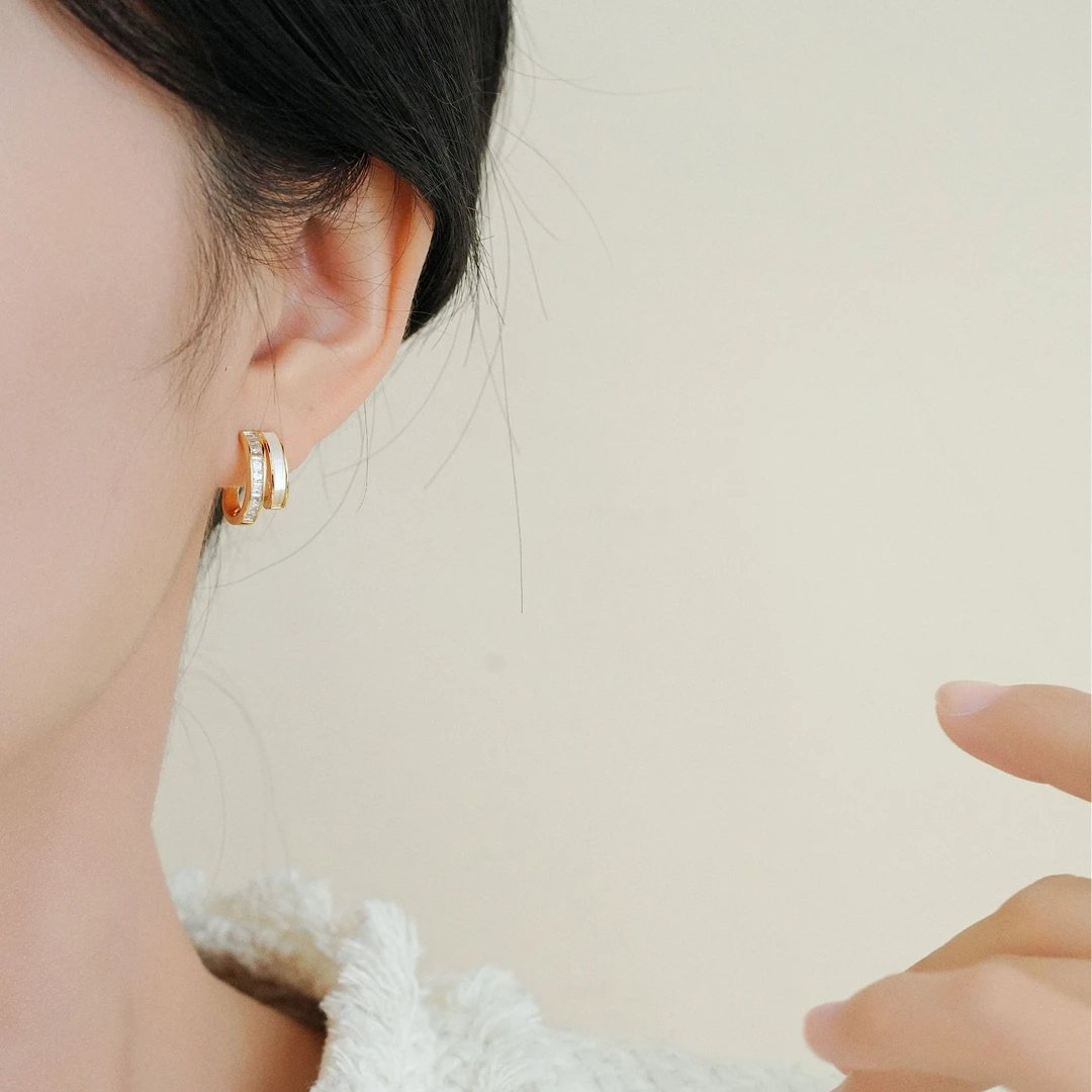 铜合金耳饰 双环贝壳耳环气质高级感耳钉2025新款爆款小众