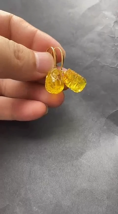 银S925镶嵌琥珀裸石琥珀耳坠