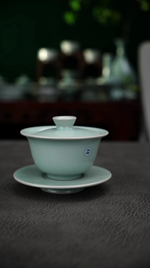 粉青釉57号元宝三才盖碗微微暇-二