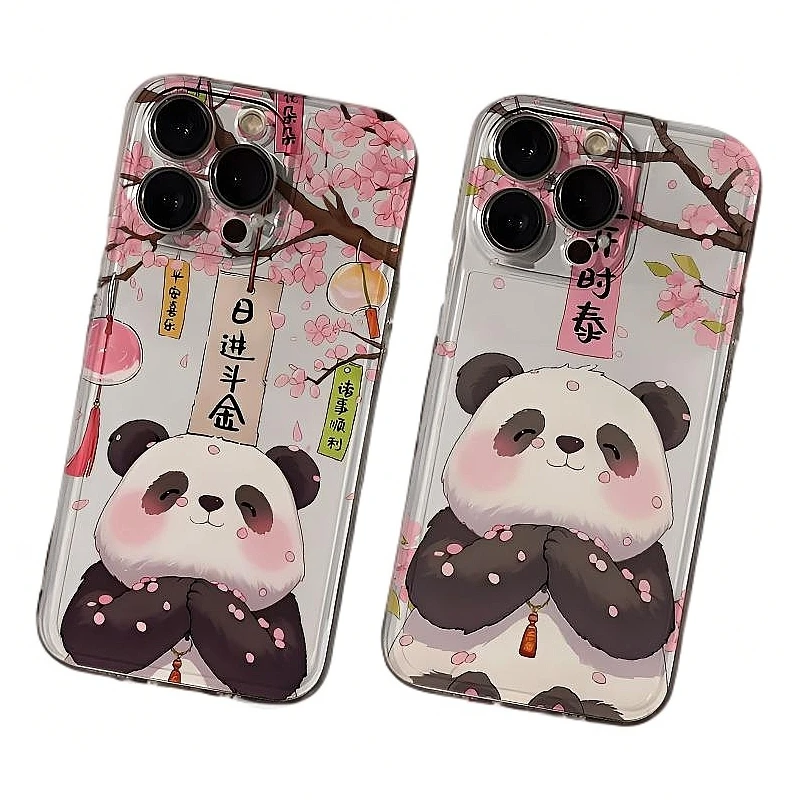 卡通可爱熊猫太空手机壳适用于苹果16透明iphone14保护壳1512pro
