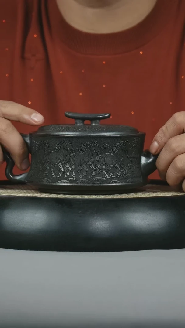 茶壶紫砂 原矿石黄 八骏图 金马玉堂