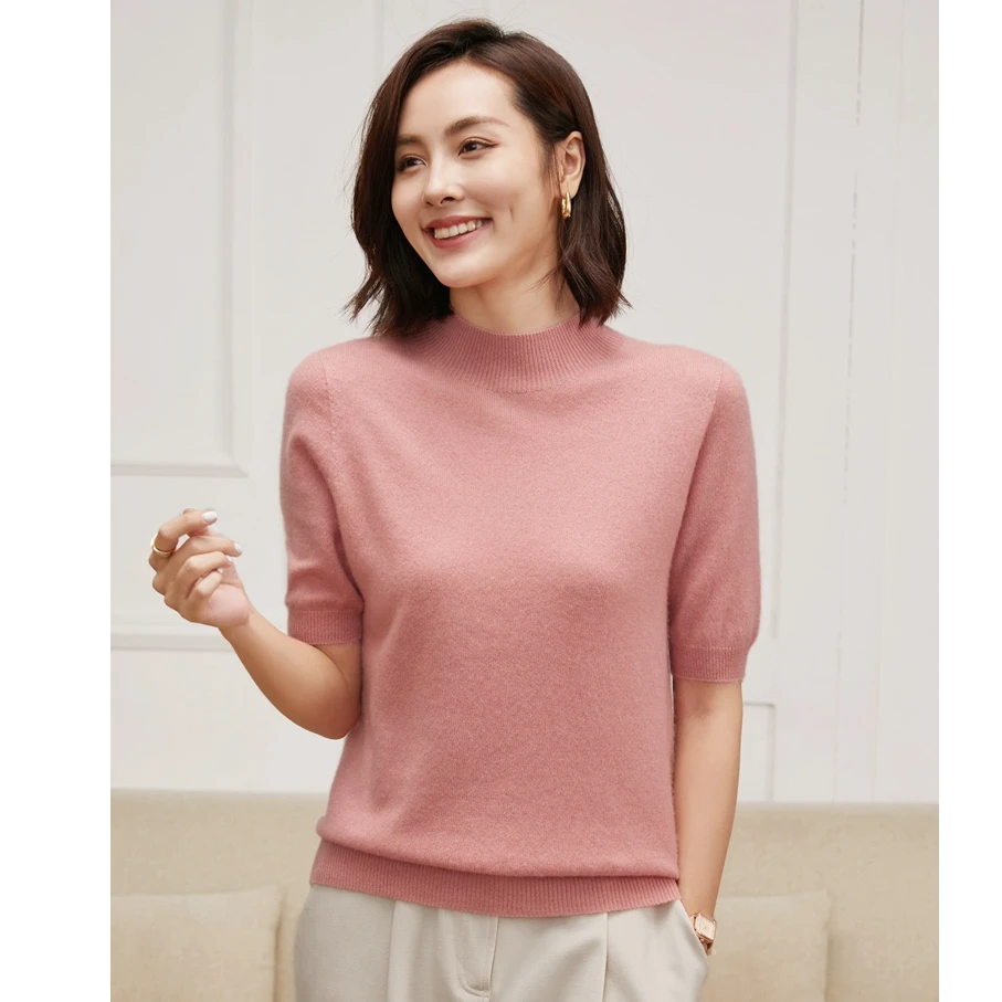 12针无缝一体半袖女士内搭外穿羊绒针织衫160克左右