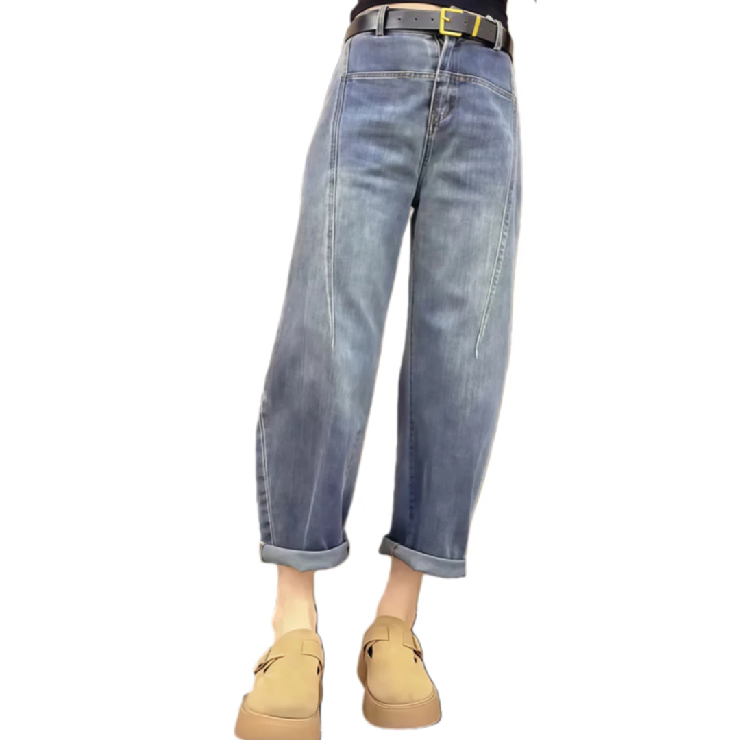 2025年新上款女士爆款老爹阔腿牛仔裤高腰哈伦风美式长款大码裤子