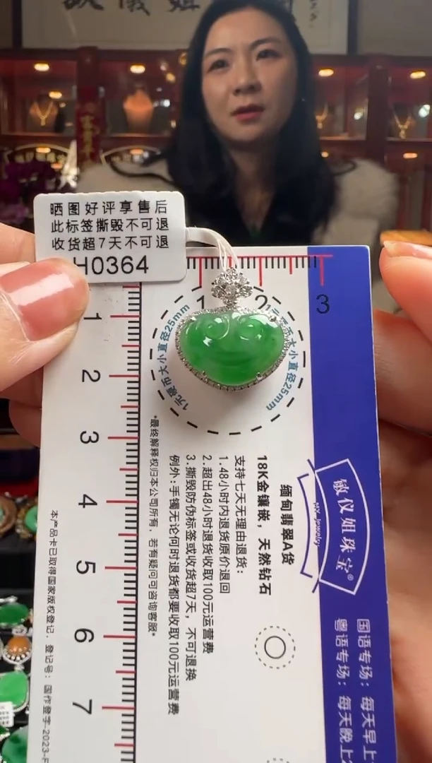 【闪购商品】翡翠颈饰18K金镶嵌H0364冰绿如意头