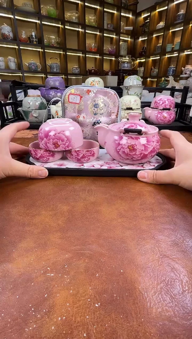 .新款粉色牡丹宝瓶+长方粉色花朵盘