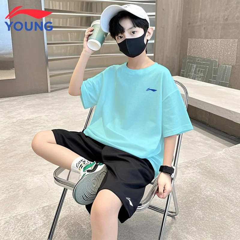 李宁男童夏季运动套装2025新款薄款速干短袖T恤冰爽透气潮流短裤
