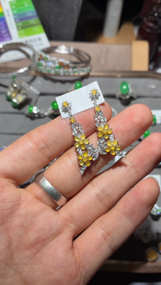 银S925镶嵌翡翠耳饰 全量