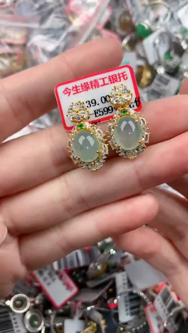 银S925镶嵌戒指翡翠10-10-10      9