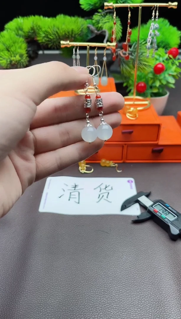 玛瑙/玉髓耳饰银S925镶嵌234