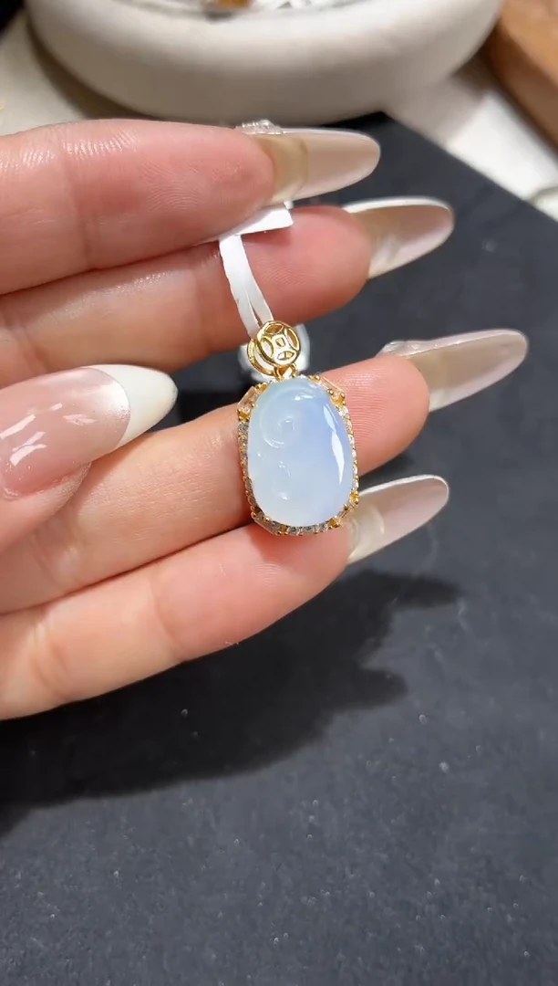 吊坠(不含链)银S925镶嵌翡翠【挽石珠宝】如意