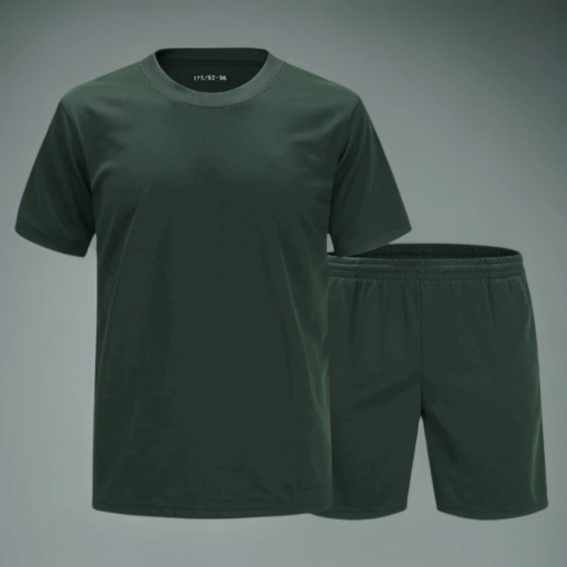夏季体能训练服短袖夏季绿短裤体能服套装圆领训练速干战术短袖