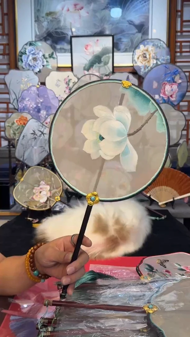 扇子纯手工苏绣团扇 买一送一