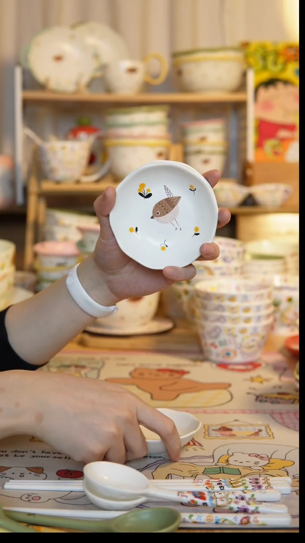 陶瓷4个鸟语花香蘸料碟