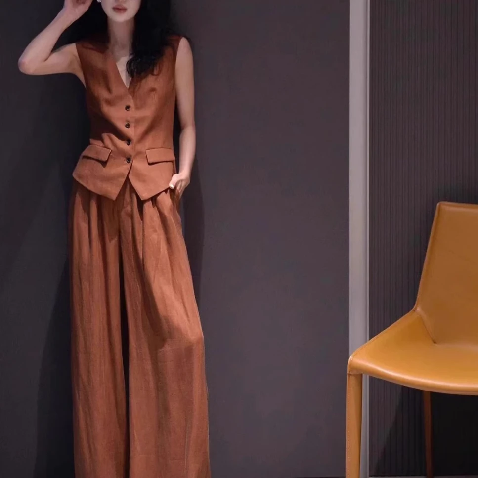 老钱风时尚御姐范气质套装女高端慵懒修身西装马甲阔腿长裤两件套