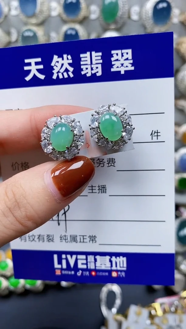 翡翠银S925镶嵌耳饰499