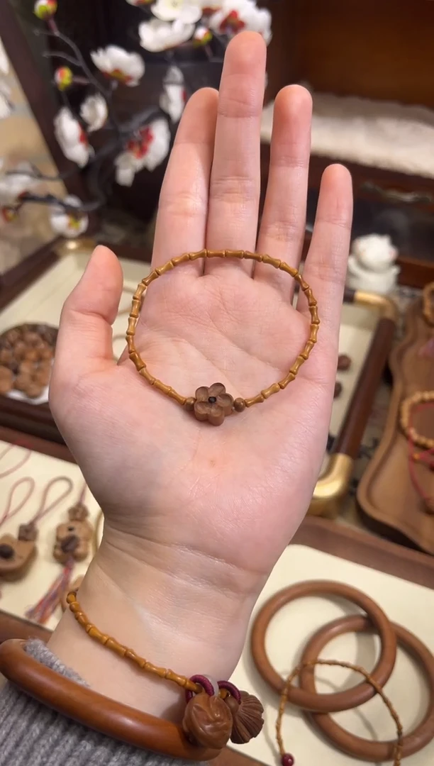 手串桃核【桃缘行】竹节「小花」桃木桃核辟、挡、驱、护 备注手围