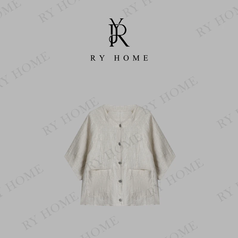 【容雨RYHOME】100%亚麻＋圆领设计感简约新中式衬衫252C1446